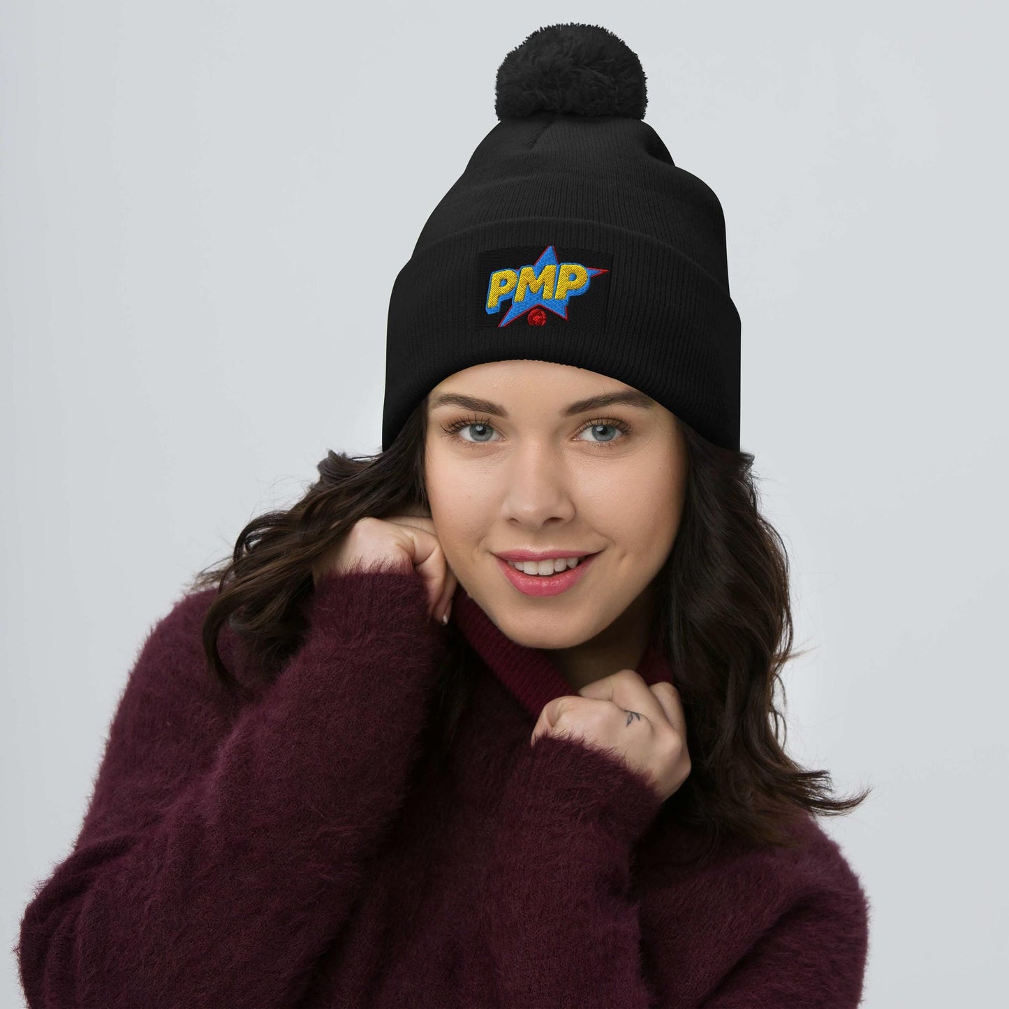 PMP Star Pom Pom Beanie, Knit Winter Hat