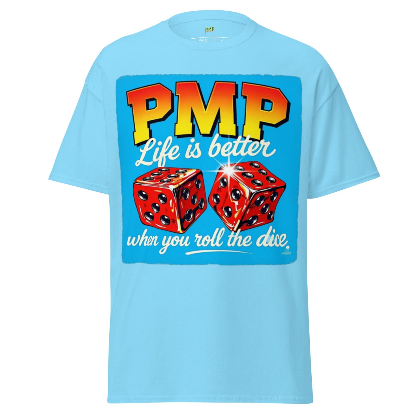 Roll the Dice Tee: Retro PMP Graphic, Combed Cotton