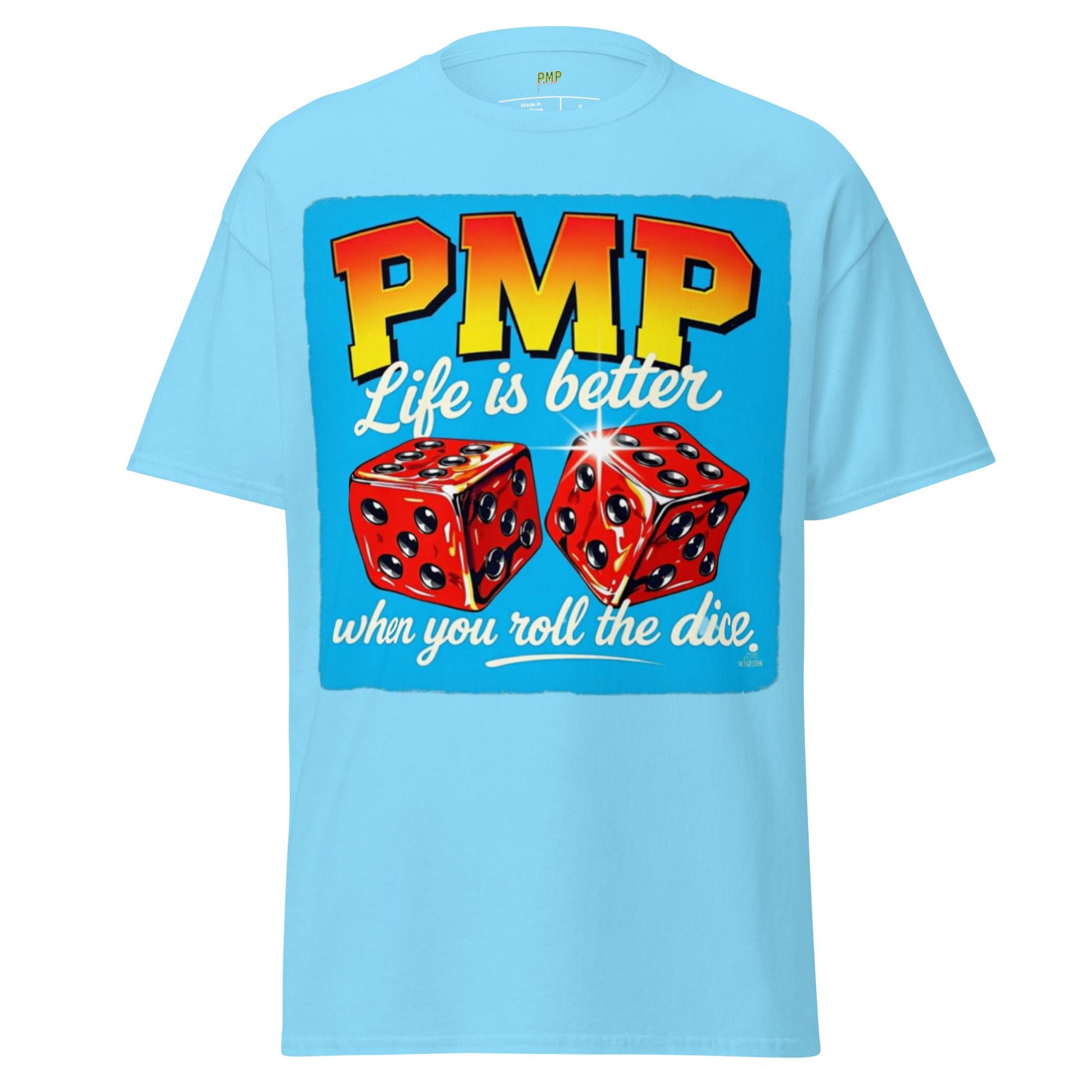 Roll the Dice Tee: Retro PMP Graphic, Combed Cotton