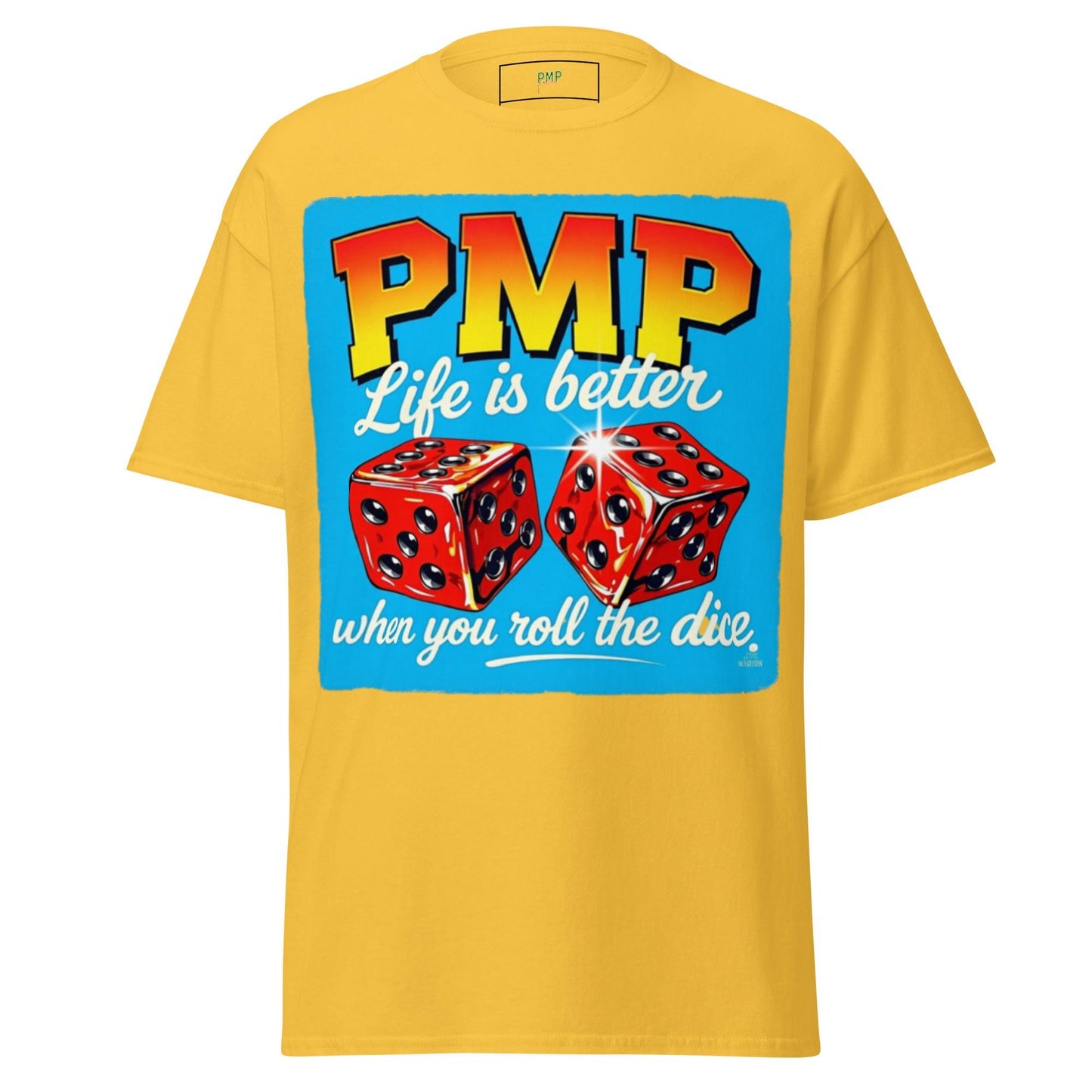 Roll the Dice Tee: Retro PMP Graphic, Combed Cotton