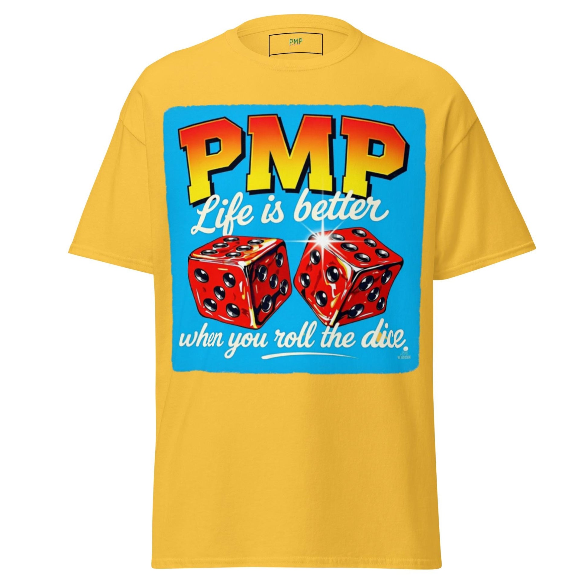 Roll the Dice Tee: Retro PMP Graphic, Combed Cotton
