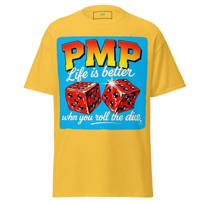 Roll the Dice Tee: Retro PMP Graphic, Combed Cotton