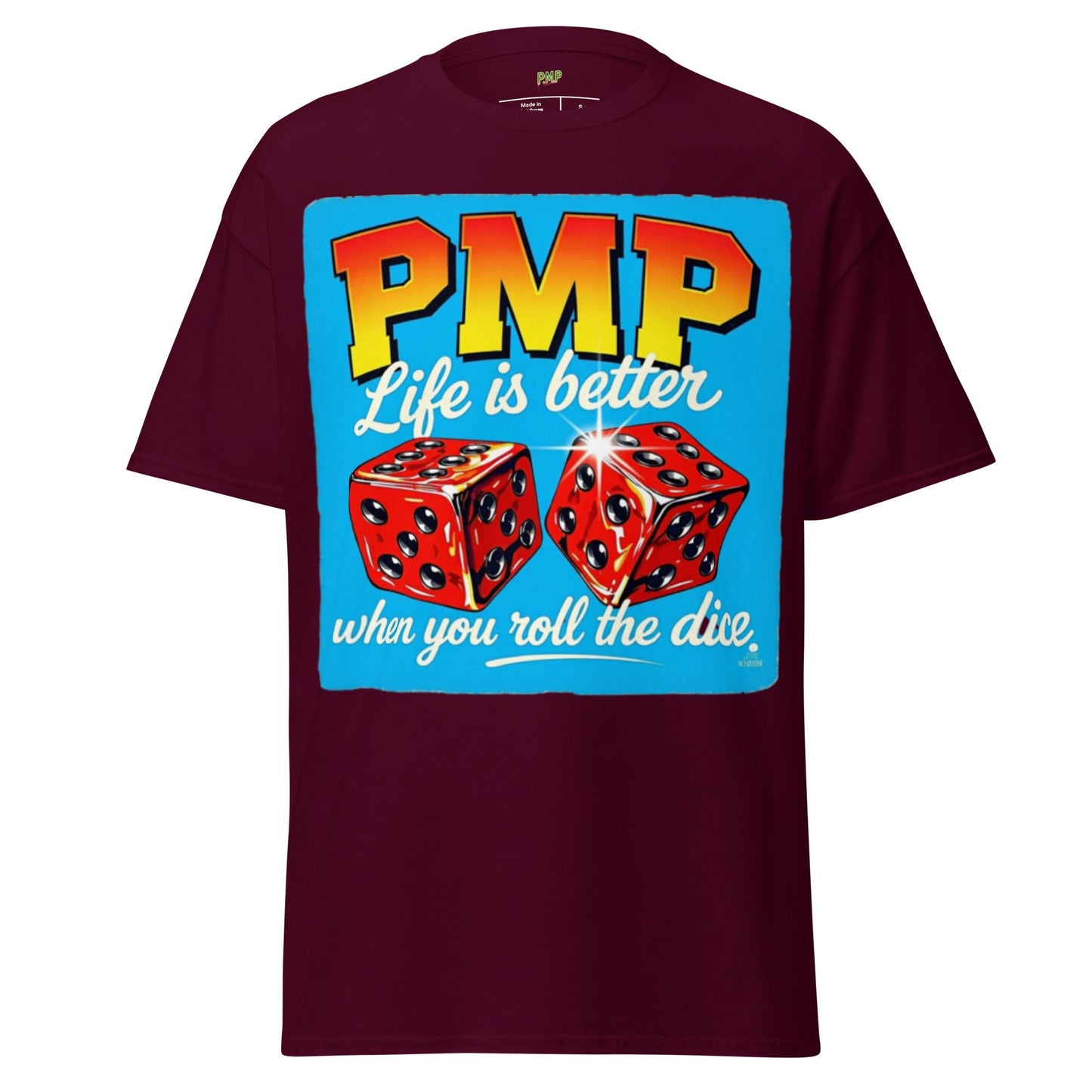 Roll the Dice Tee: Retro PMP Graphic, Combed Cotton