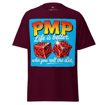 Roll the Dice Tee: Retro PMP Graphic, Combed Cotton