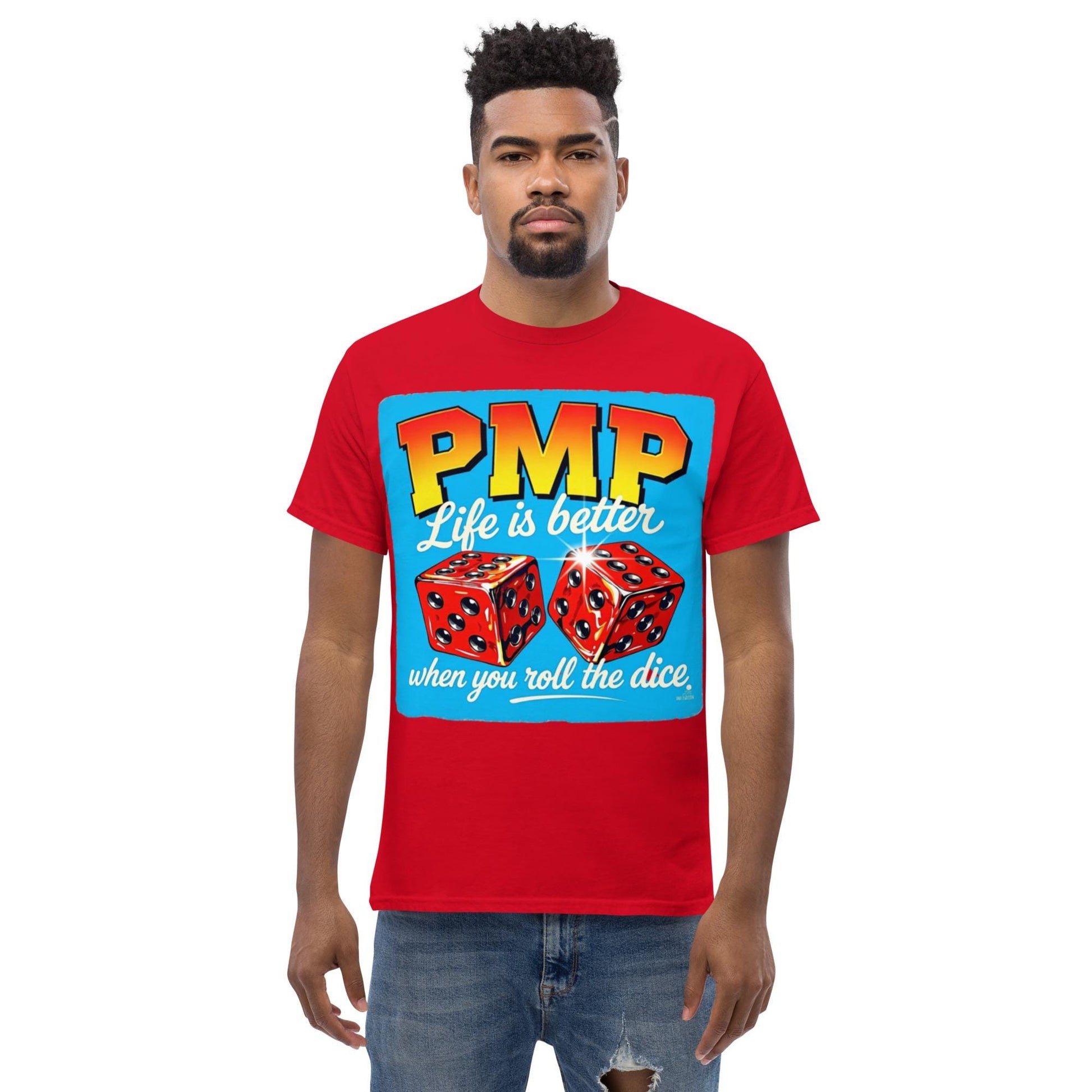 Roll the Dice Tee: Retro PMP Graphic, Combed Cotton