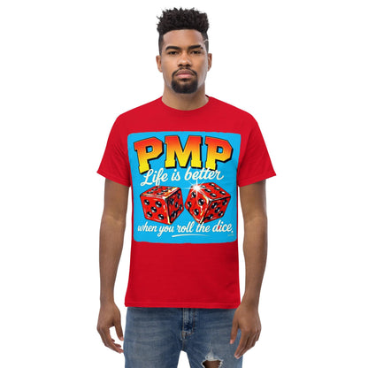 Roll the Dice Tee: Retro PMP Graphic, Combed Cotton
