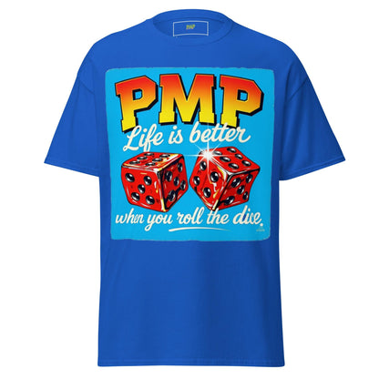 Roll the Dice Tee: Retro PMP Graphic, Combed Cotton