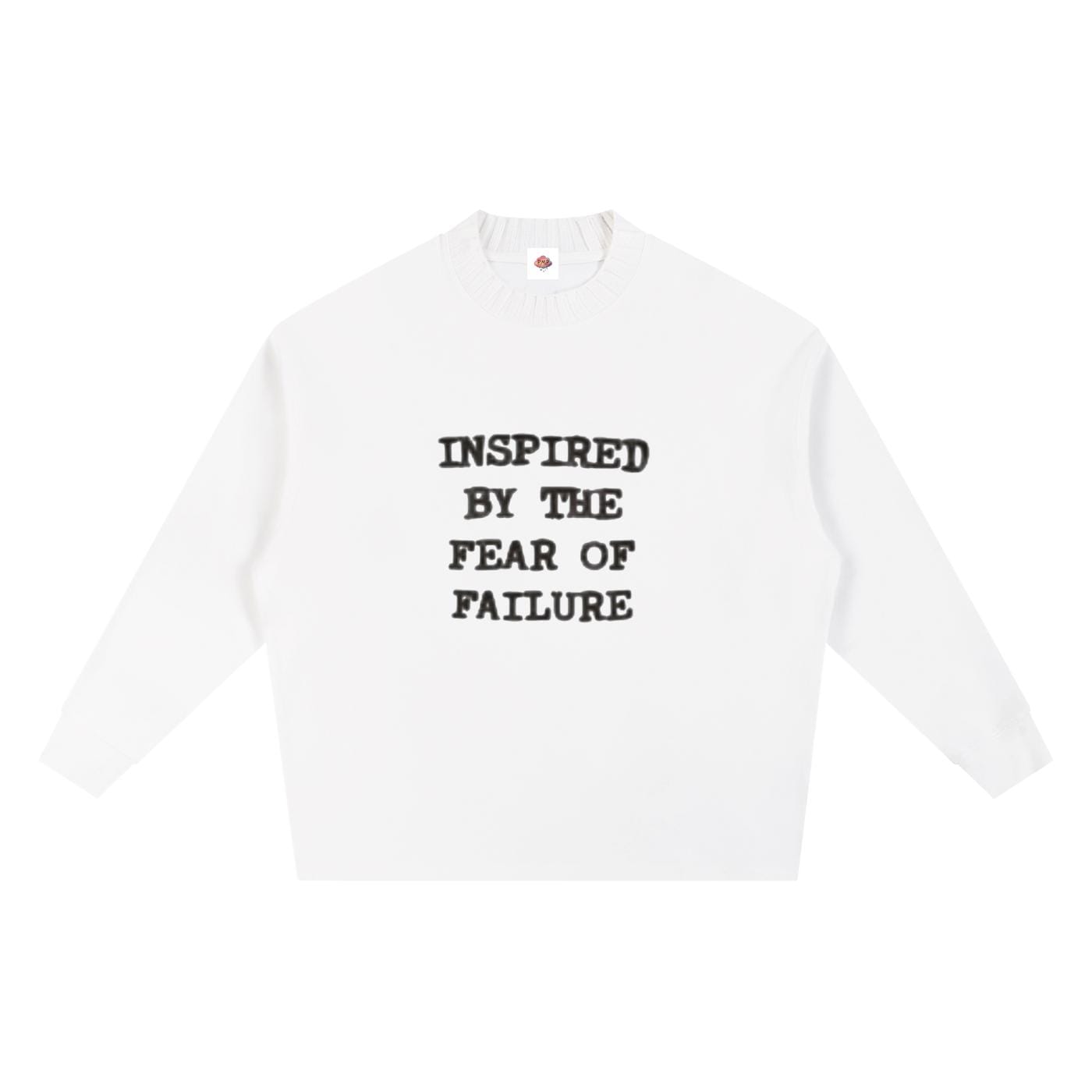 Embroidered "Inspired By The Fear Of Failure"Knitted Round Neck Oversize Sweatshirt