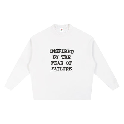 Embroidered "Inspired By The Fear Of Failure"Knitted Round Neck Oversize Sweatshirt