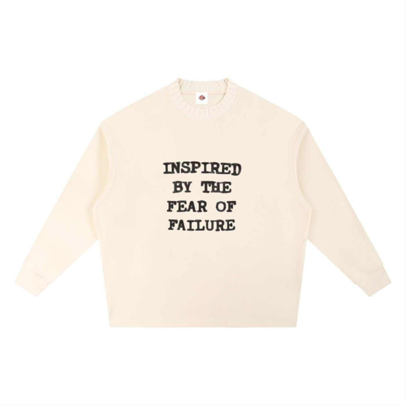 Embroidered "Inspired By The Fear Of Failure"Knitted Round Neck Oversize Sweatshirt