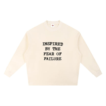 Embroidered "Inspired By The Fear Of Failure"Knitted Round Neck Oversize Sweatshirt
