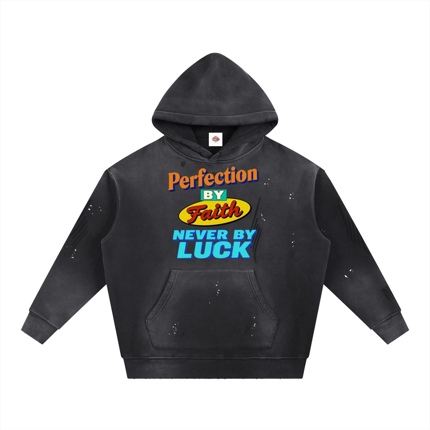 Perfection By Faith Never By Luck -Vintage Washed Frayed Fleece Hoodie-
