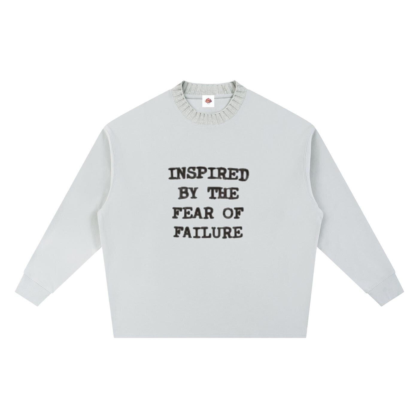 Embroidered "Inspired By The Fear Of Failure"Knitted Round Neck Oversize Sweatshirt