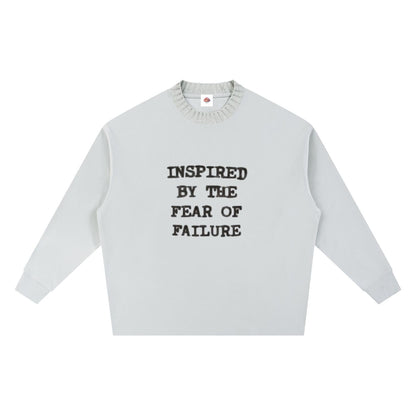 Embroidered "Inspired By The Fear Of Failure"Knitted Round Neck Oversize Sweatshirt