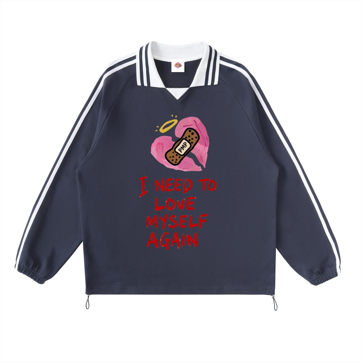 I Need To Love Myself Again -Contrast Striped Lapel Collar Sweatshirt-