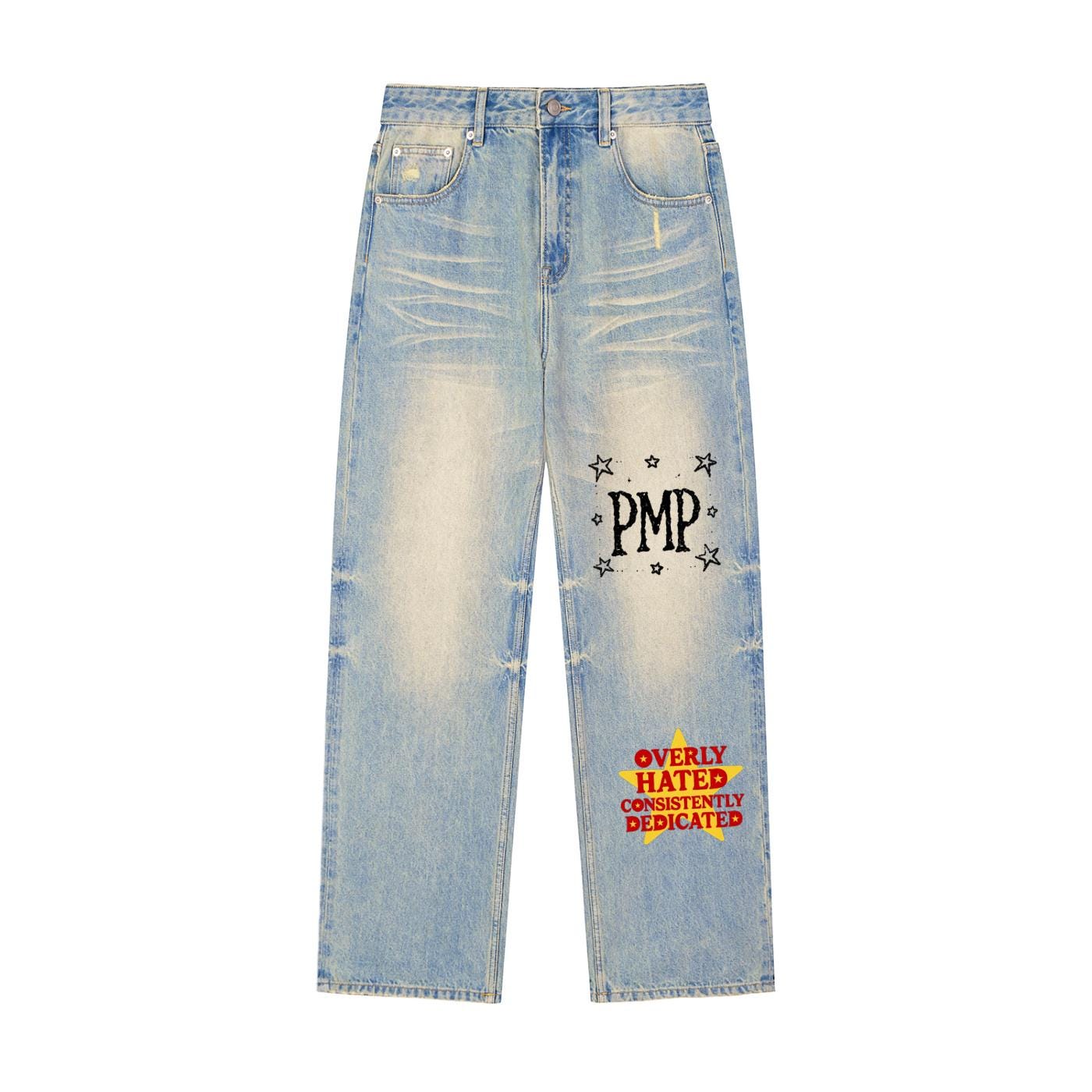 Overly Hated  Sun Fade Raw Hem Denim Jeans
